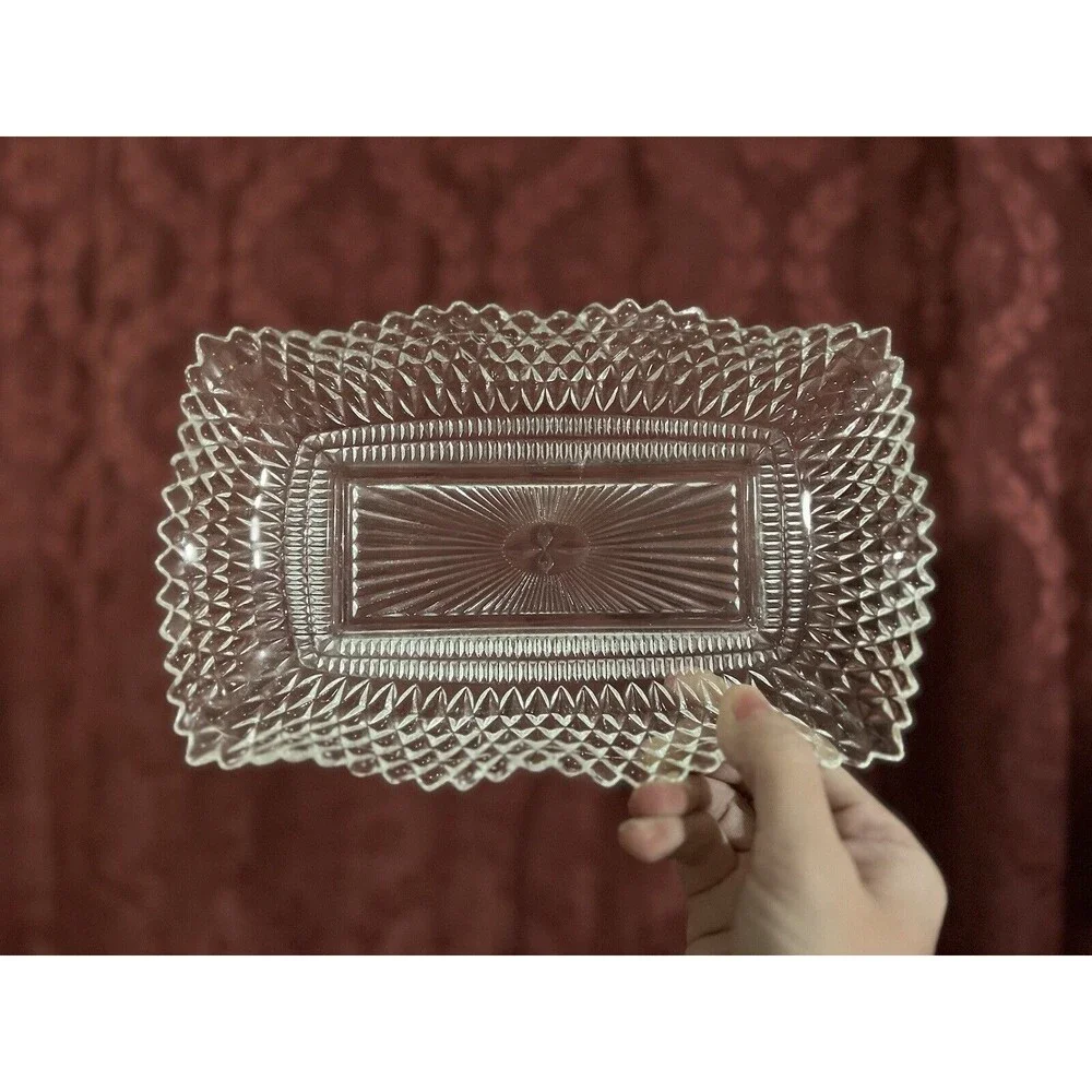 Set of 3 INDIANA GLASS Bowls Square Ruffle Diamond Point Candy Nut Dish Clear